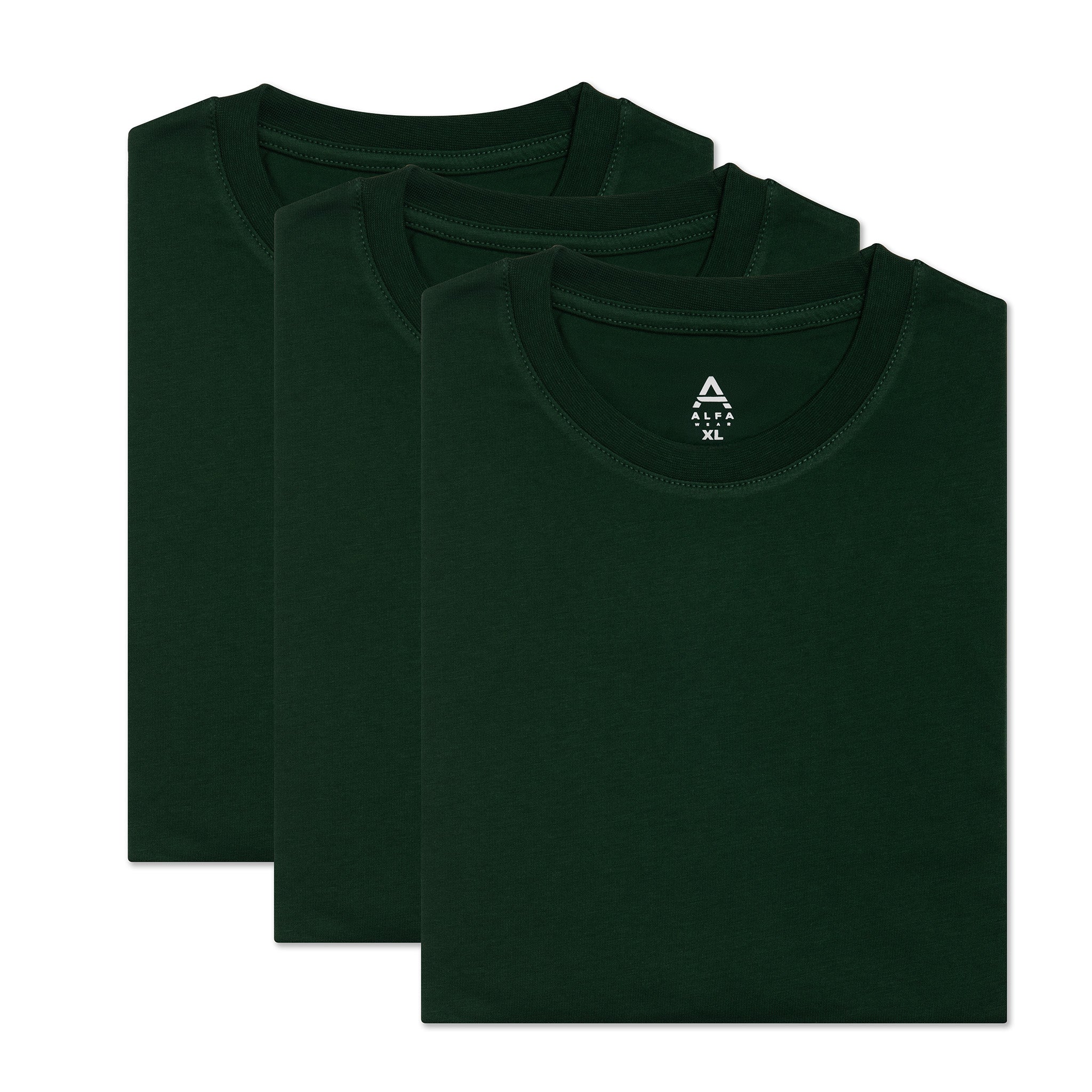 All forest green 3-pack fitted crew neck t-shirts for big and tall men