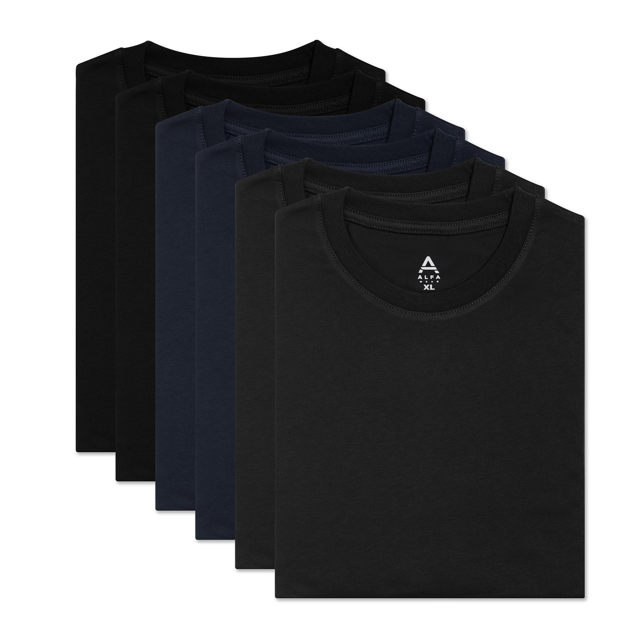 Midnight 6-pack fitted crew neck t-shirts for big and tall men in dark colors