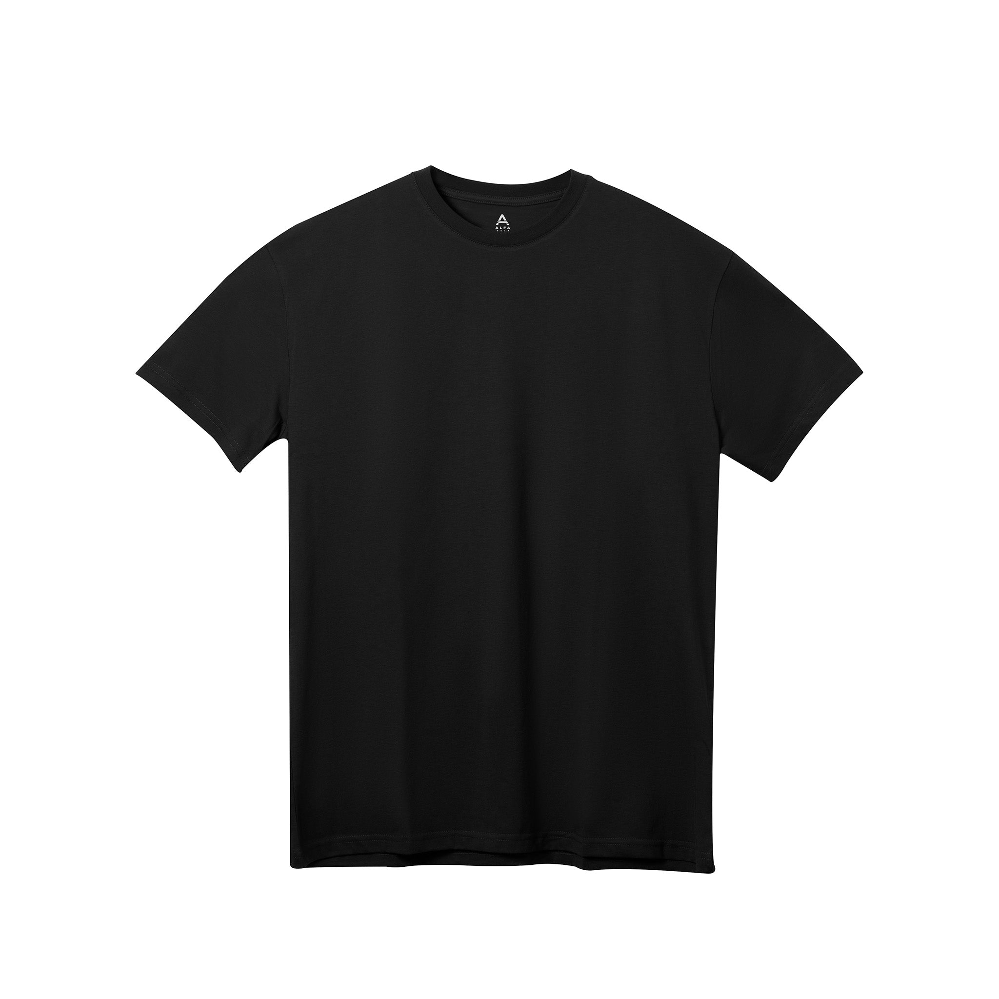 Black tall long fitted  t-shirt on a white background