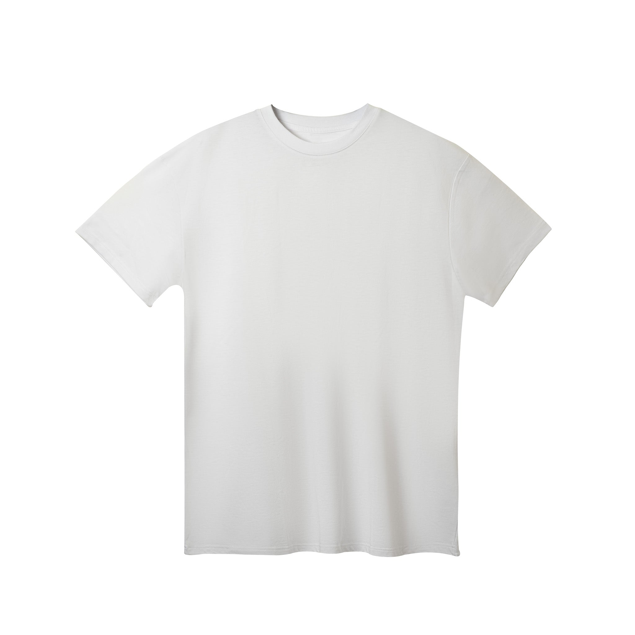 Plain white tall long t-shirt on a white background